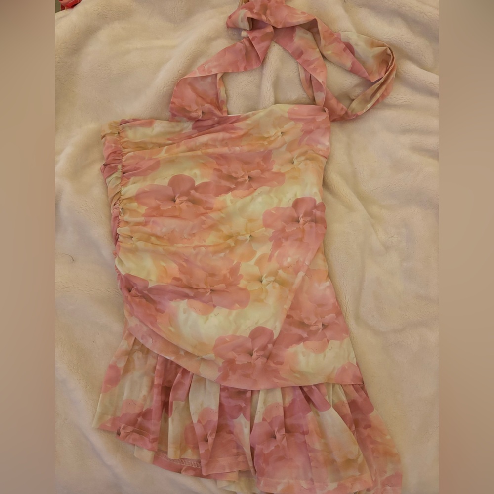 Peppermayo Floral Asymmetrical Halter Dress
